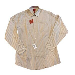 Arrow Dress Shirt Wrinkle-Free Mens 16 Large Tan Striped Long Sleeve Pocket